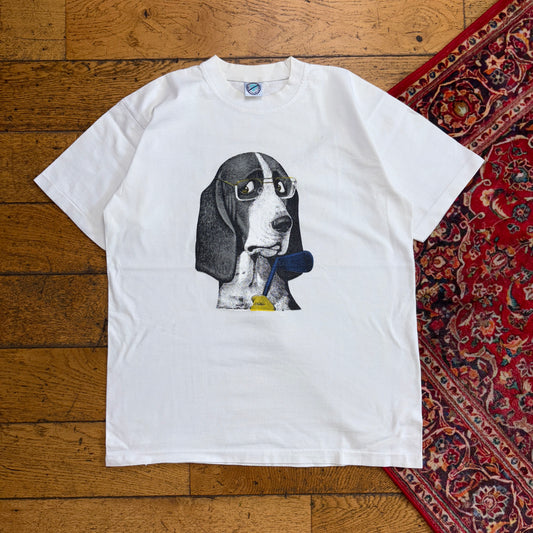 Vintage 90s Dog Golf Funny White Single Stitch Graphic T-Shirt - S