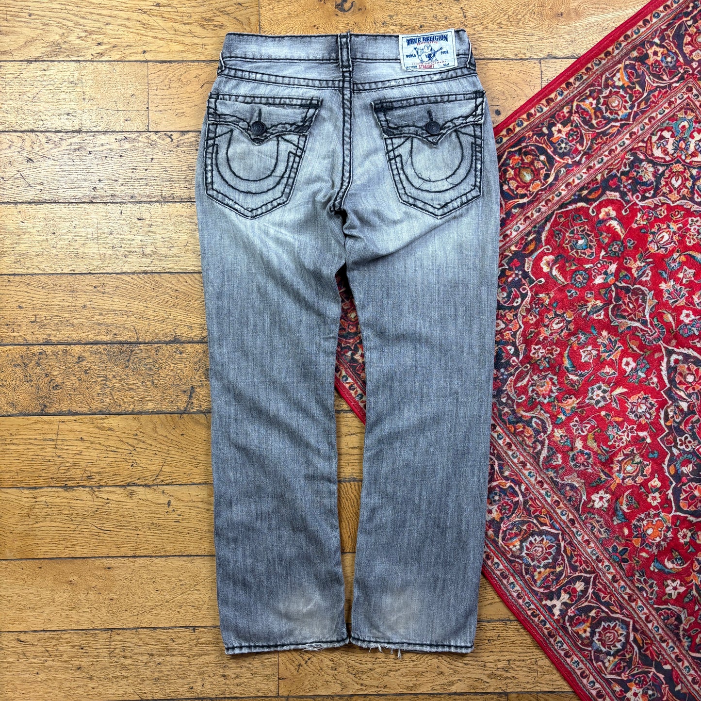 Vintage True Religion Grey Embroidered Y2K Hip Hop Baggy Jeans - 36