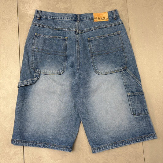 Vintage Vibes Embroidered Hip Hop Baggy Blue Shorts Jorts - 36