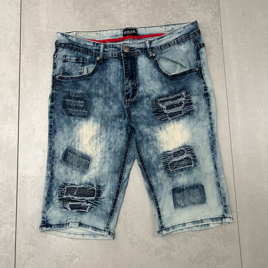 Vintage Hip Hop Acid Wash Blue Shorts Jorts - 33