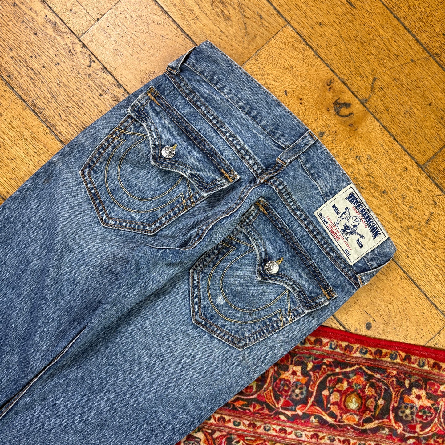 Vintage True Religion Blue Embroidered Y2K Hip Hop Straight Jeans - 32