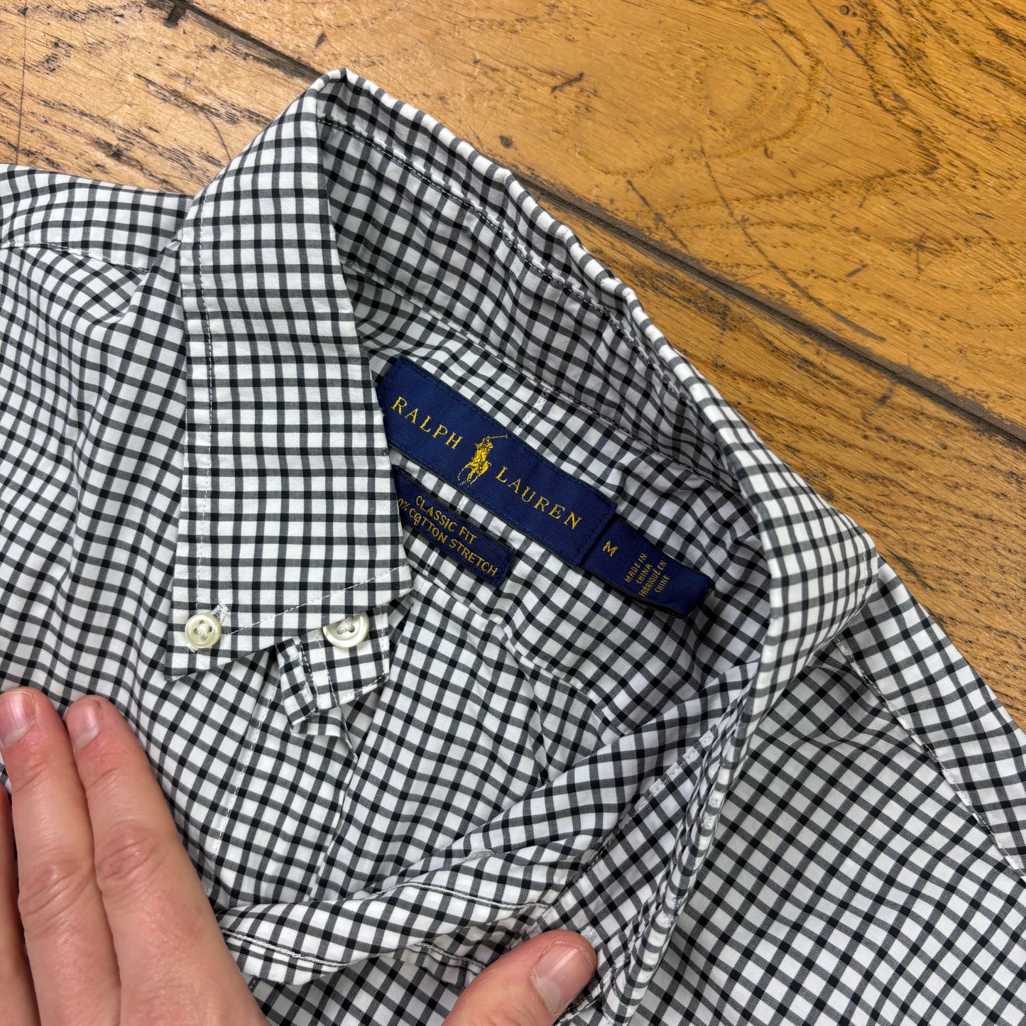 Vintage Ralph Lauren Black White Check Embroidered Shirt - M