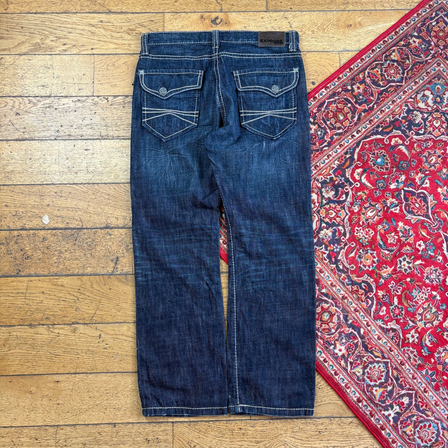 Vintage Express Navy Embroidered Y2K Hip Hop Baggy Jeans - 36