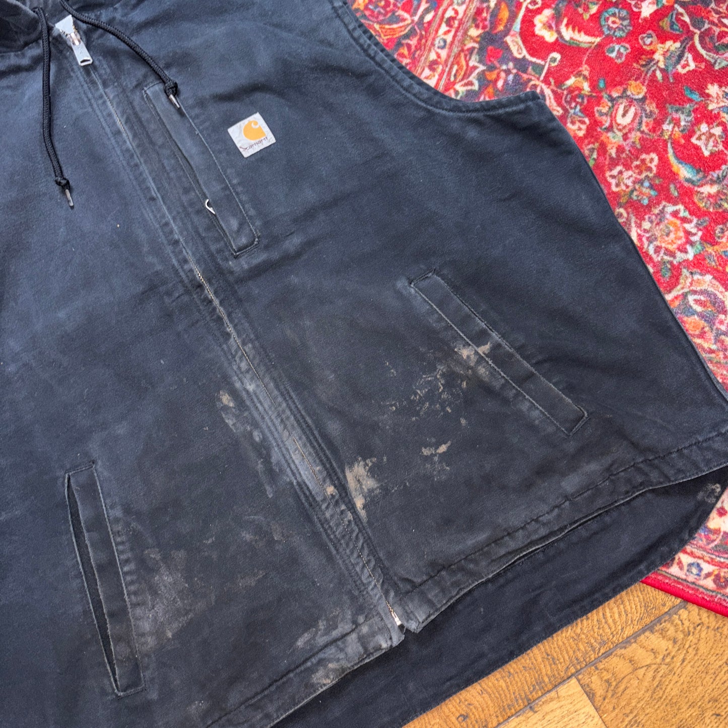 Vintage Carhartt Black Gilet Vest Hooded Workwear Jacket - XL