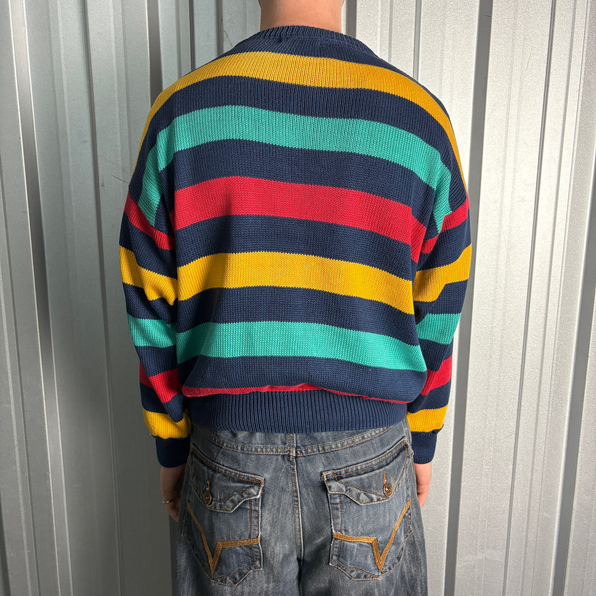 Vintage Paul And Shark Navy Boxy Stripe Chunky Knit Jumper - L