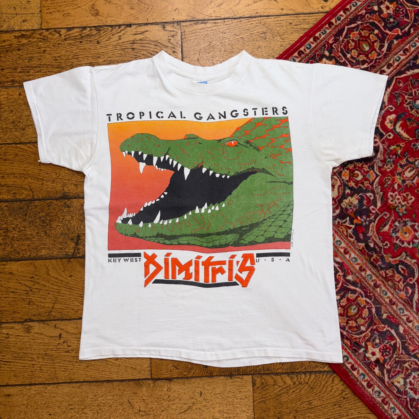 Vintage 1988 White Crocodile Gator Single Stitch Graphic T-Shirt - S