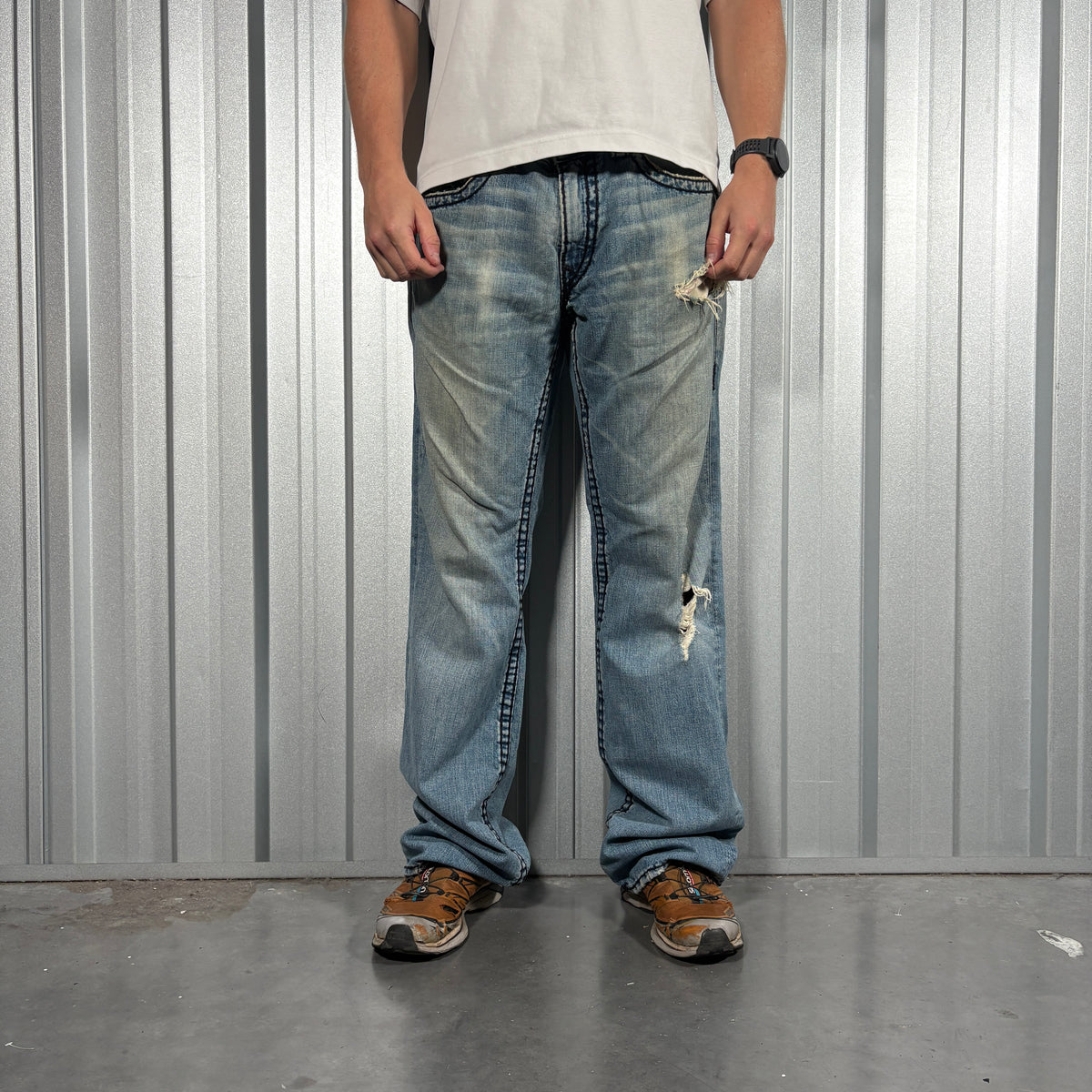 True Religion Ricky Super T Baggy Embroidered Bootcut Jeans Blue y2K - 38L