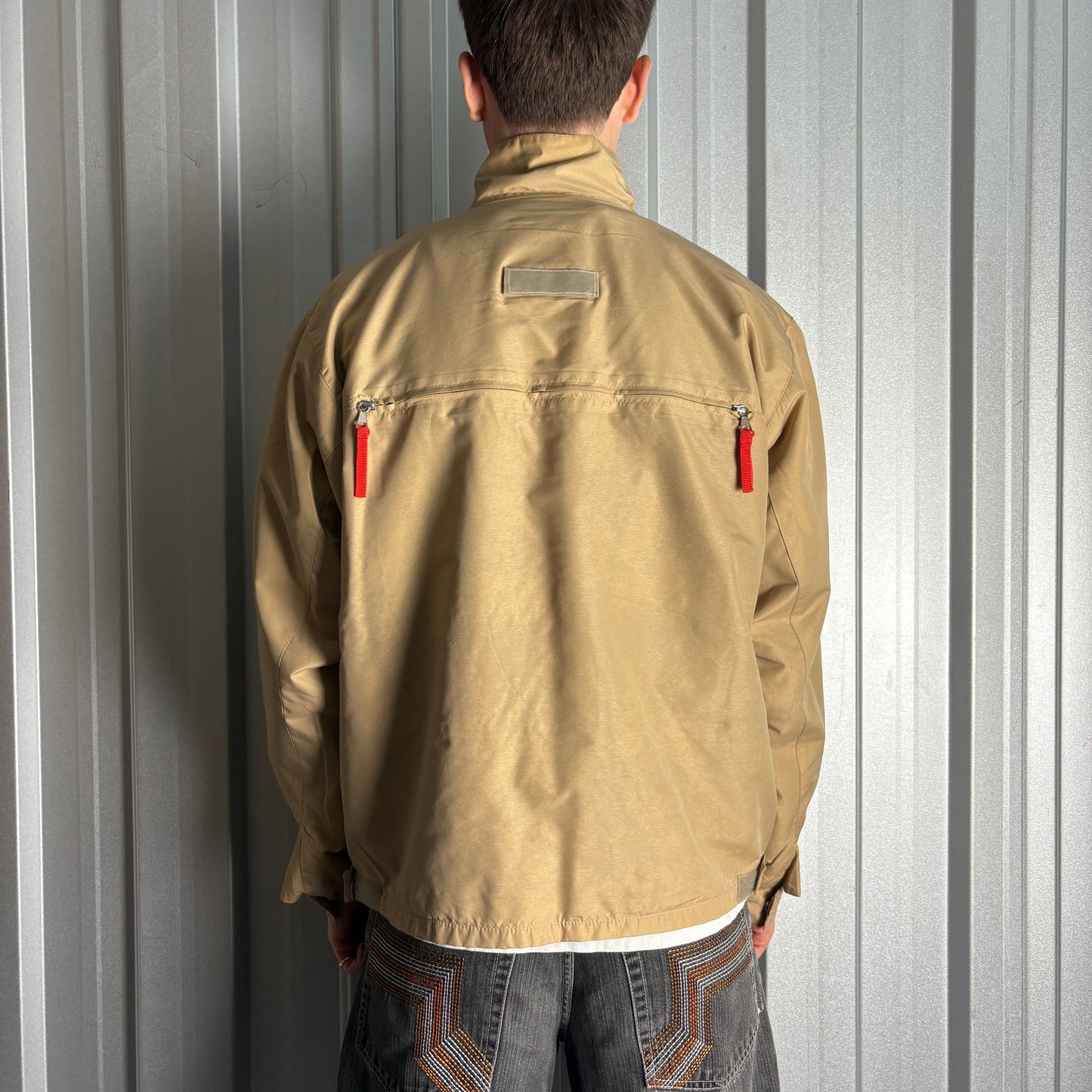 Vintage Prada Brown Cream 00s Funnel Neck Harrington Jacket - XL