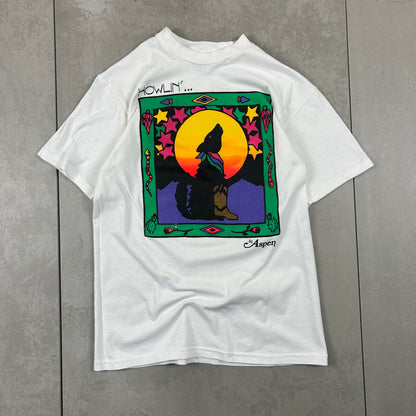 Vintage 90s Single Stitch Wolf Graphic White T-Shirt - S