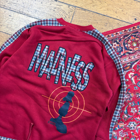 Vintage 90s Madness Red Tartan Embroidered Sweatshirt - M