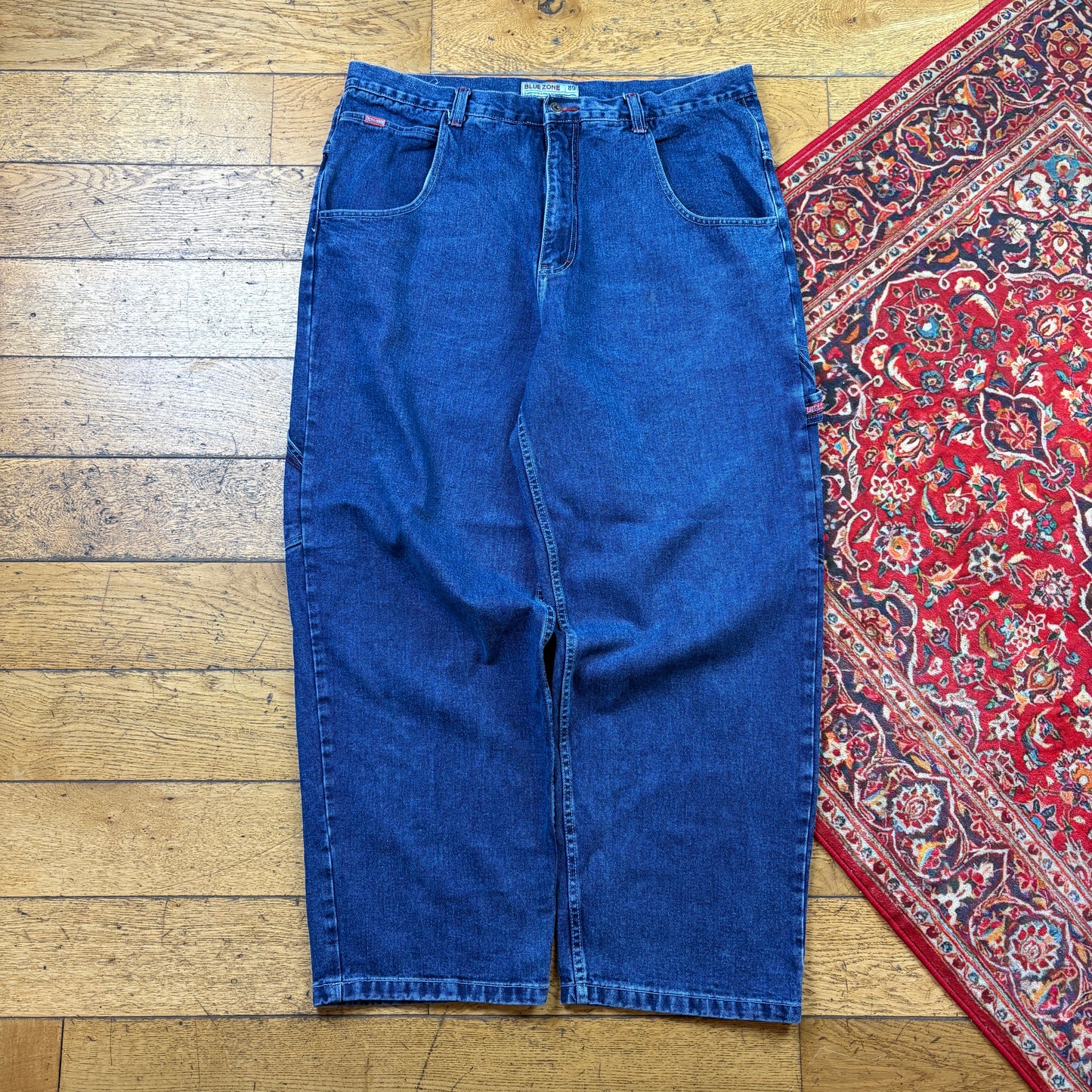 Vintage Blue JNCO Style Embroidered Y2K Hip Hop Baggy Jeans - 40