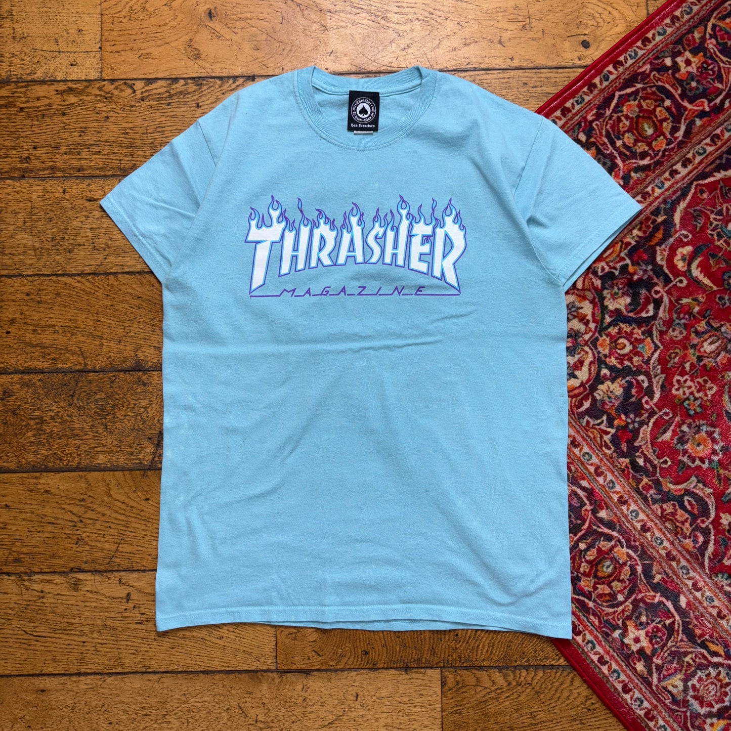 Vintage Thrasher Blue Flames Skate Graphic T-Shirt - S