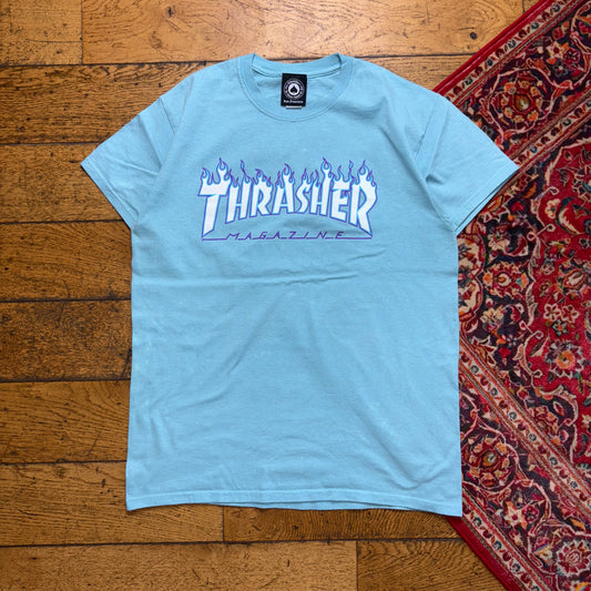 Vintage Thrasher Blue Flames Skate Graphic T-Shirt - S