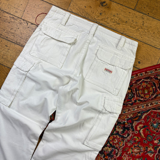 Vintage True Religion White Cargo Embroidered Y2K Hip Hop Baggy Jeans - 36