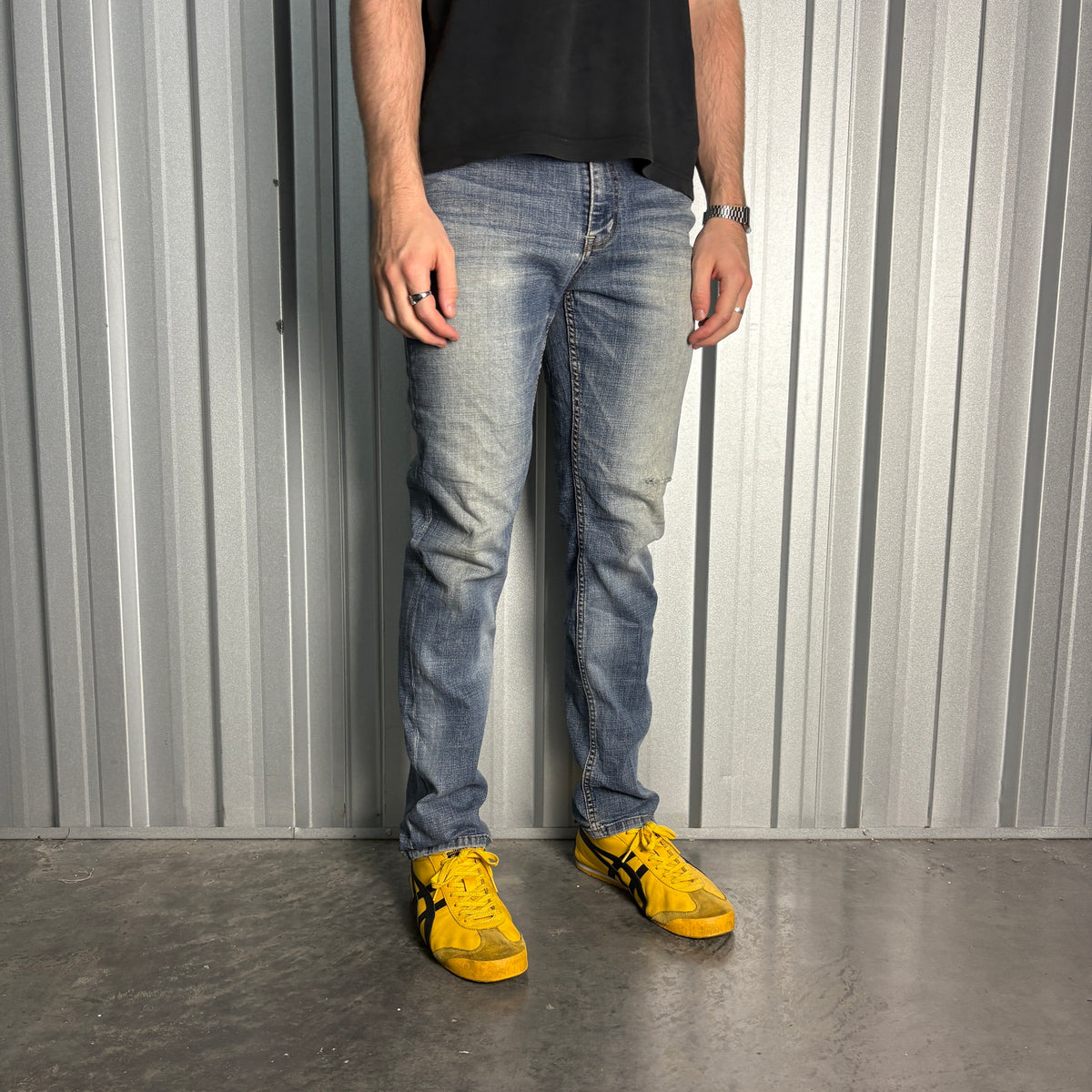 Big Train Blue Embroidered Japanese Denim Hip Hop Y2K Straight Jeans - 32R