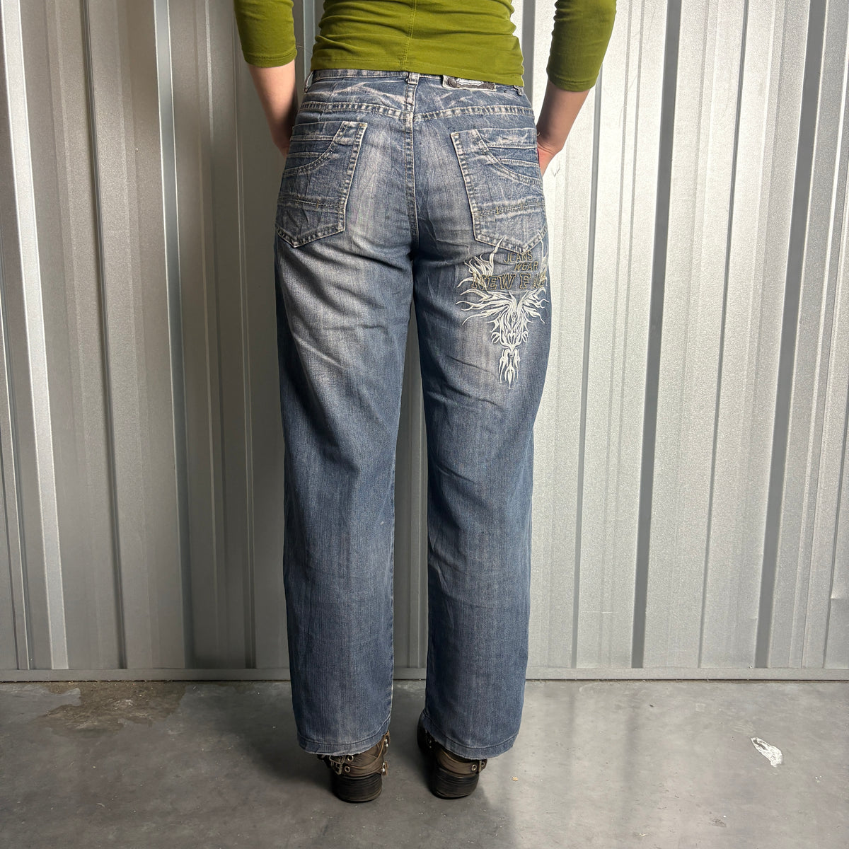 Embroidered Blue Japanese Denim Hip Hop Y2K Baggy Jeans - 30S