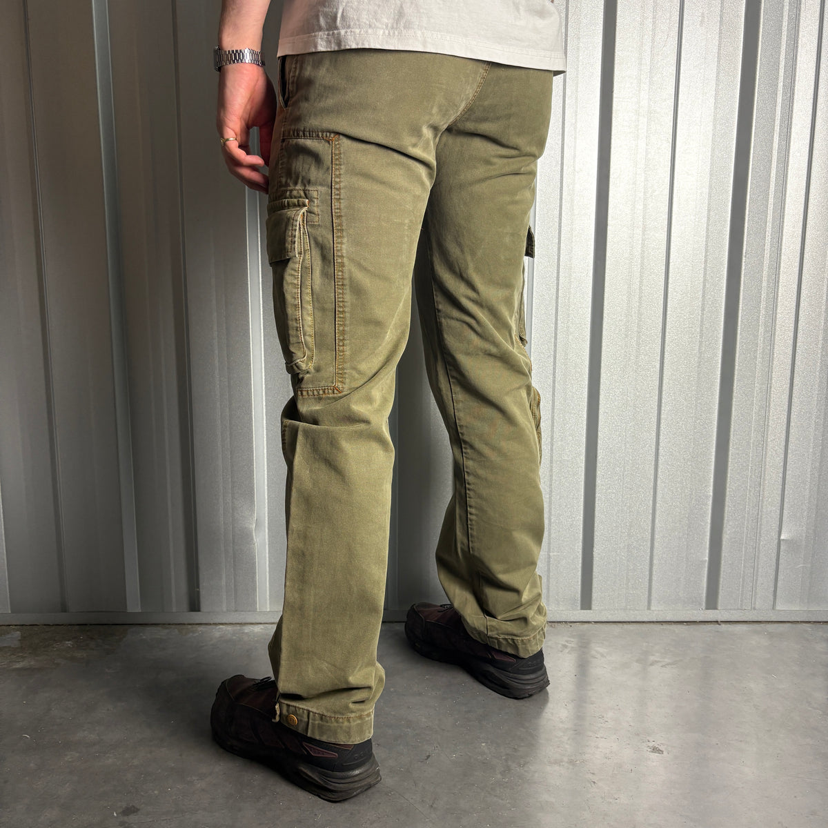 Vintage 40Weft Green Cargo Fatigue Y2K Baggy Trousers - 32L