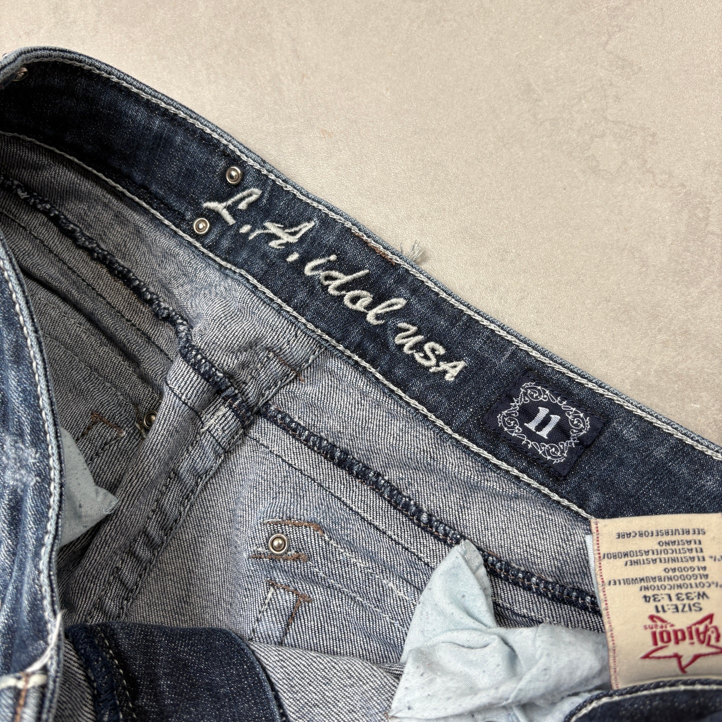 Vintage LA Idol Y2K Rhinestone Flared Hip Hop Bootcut Jeans - Size 12/14