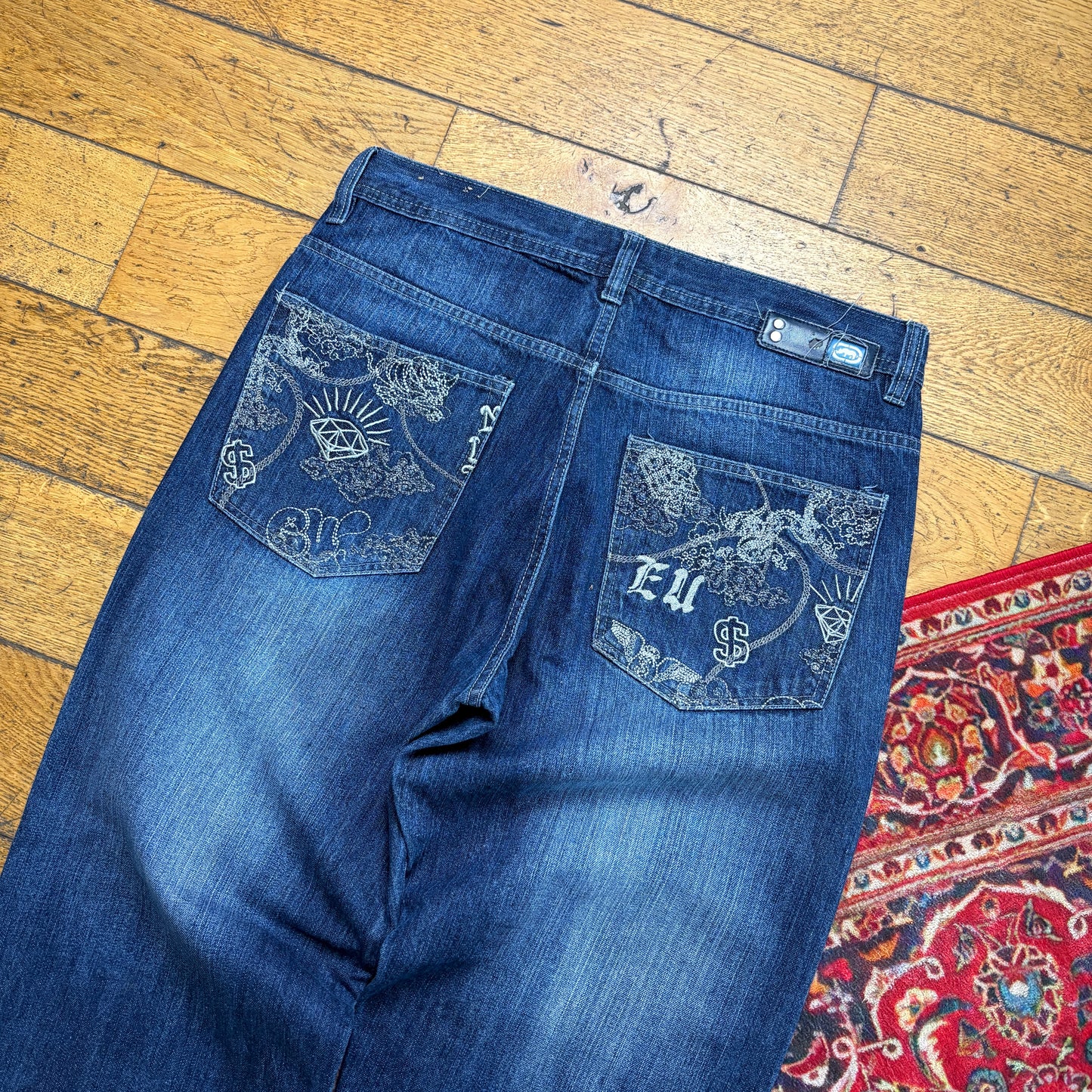 Vintage Ecko Unltd Blue Embroidered Y2K Hip Hop Baggy Jeans - 36