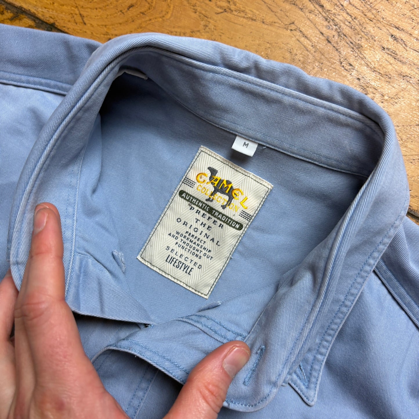 Vintage Camel Blue Boxy Embroidered Shirt - L