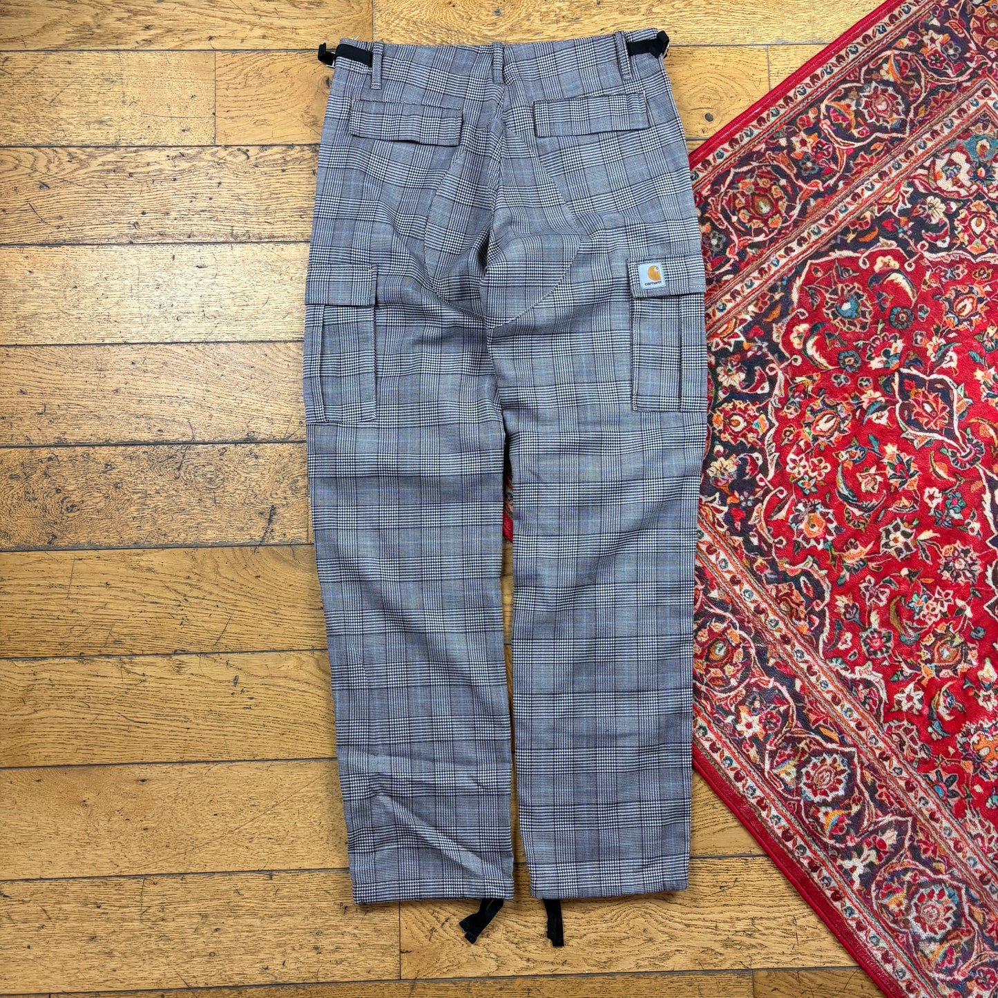Vintage Carhartt Grey Check Cargo Workwear Carpenter Straight Trousers - 30