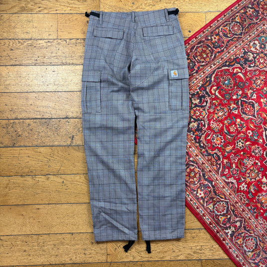 Vintage Carhartt Grey Check Cargo Workwear Carpenter Straight Trousers - 30