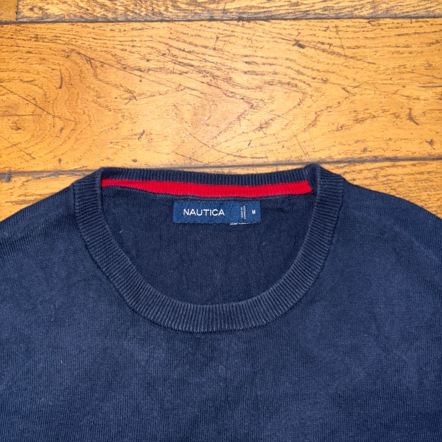Vintage Nautica Grey Navy Embroidered Knit Jumper - M