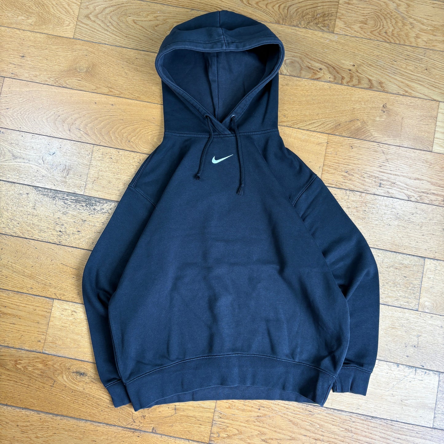 Vintage Nike Centre Swoosh Black Embroidered Hoodie Sweatshirt - XS