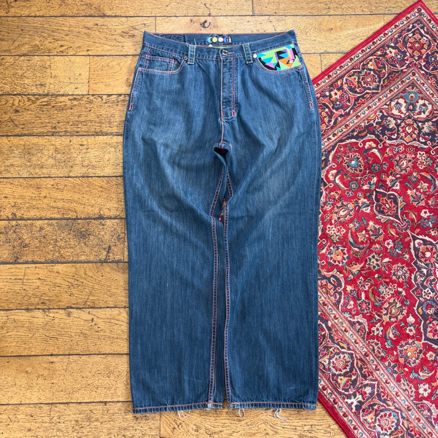 Vintage Coogi Blue Embroidered Y2K Hip Hop Baggy Jeans - 36R