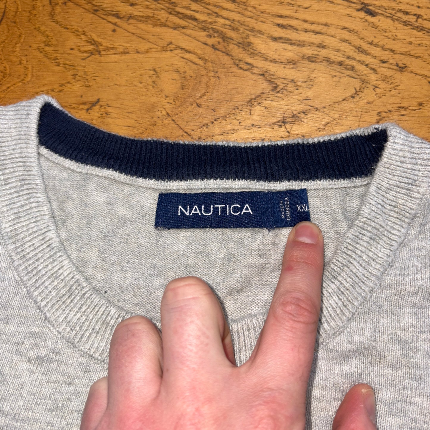 Vintage Nautica Grey Embroidered Knit Jumper - 2XL