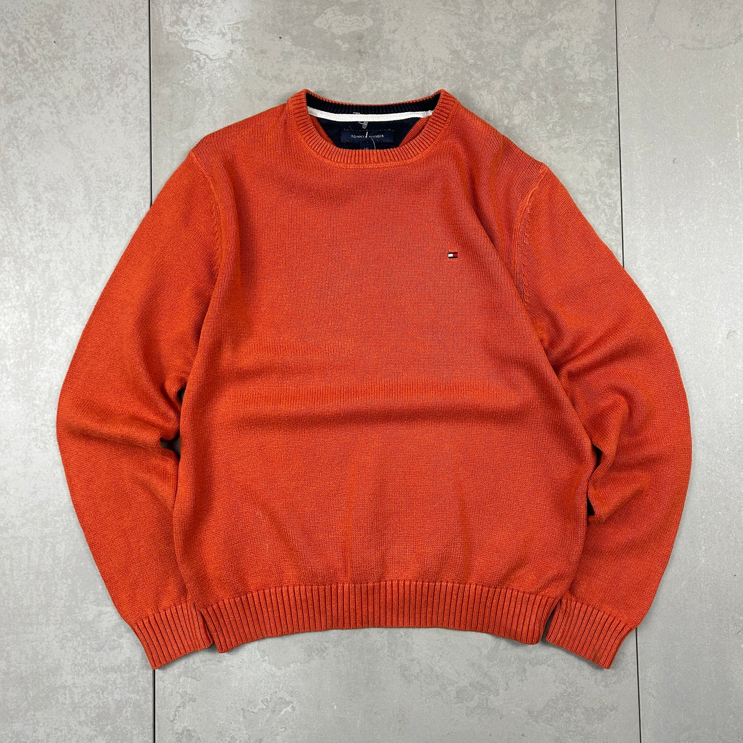 Vintage Tommy Hilfiger Chunky Knit Orange Fisherman Jumper - L