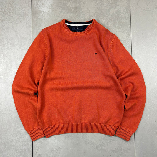 Vintage Tommy Hilfiger Chunky Knit Orange Fisherman Jumper - L