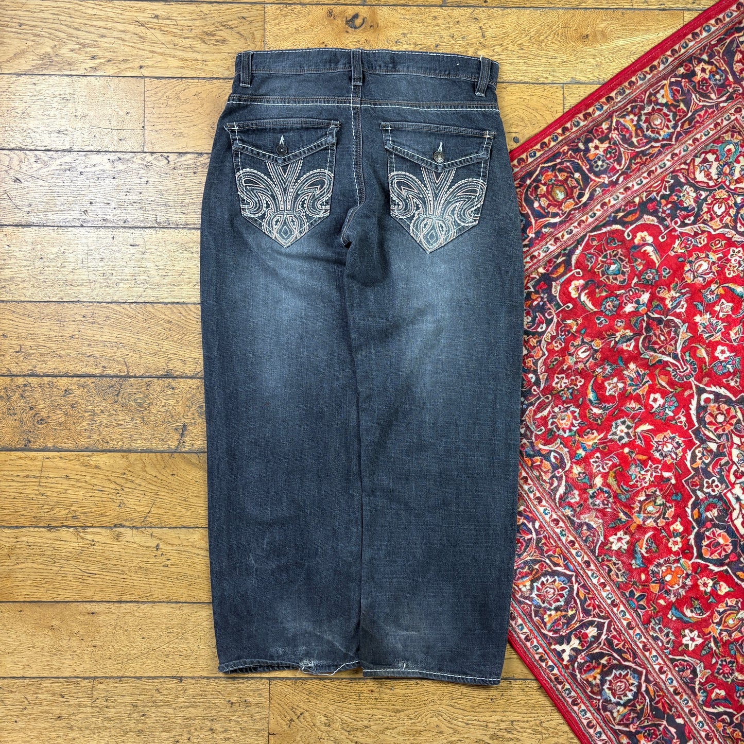 Vintage Avirex Black Embroidered Y2K Hip Hop Baggy Jeans - 32