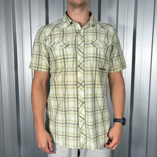 Quiksilver Green Check Plaid Short Sleeve Shirt - S