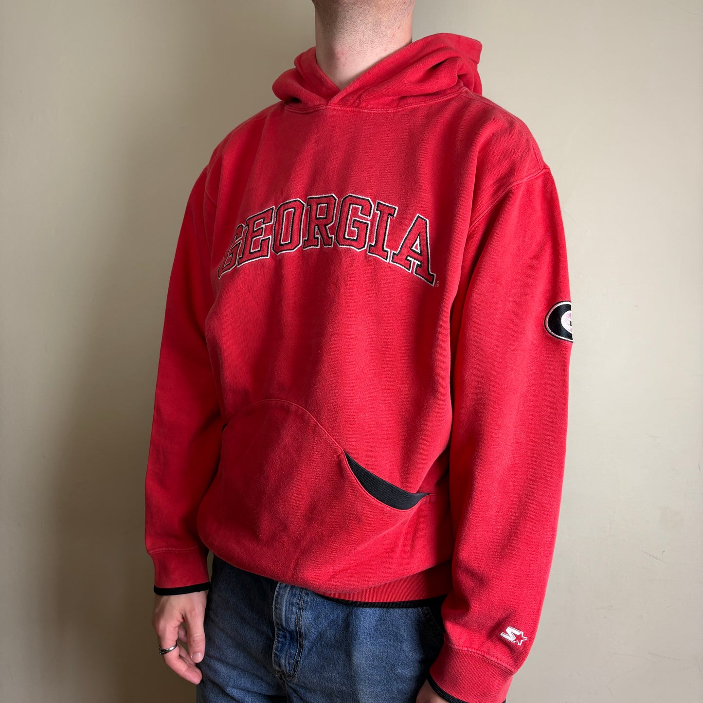 Vintage Starter Georgia Red University Hoodie Embroidered Sweatshirt - L