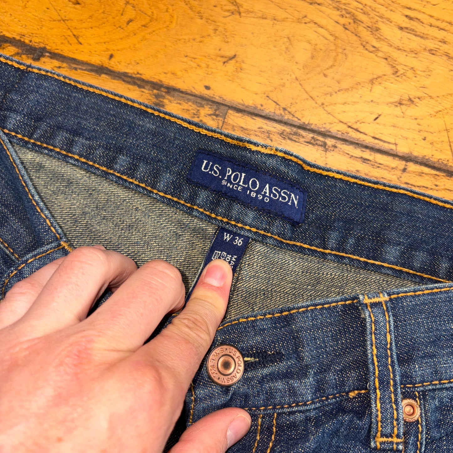 Vintage US Polo ASSN Blue Embroidered Y2K Hip Hop Baggy Jeans Shorts Jorts - 38