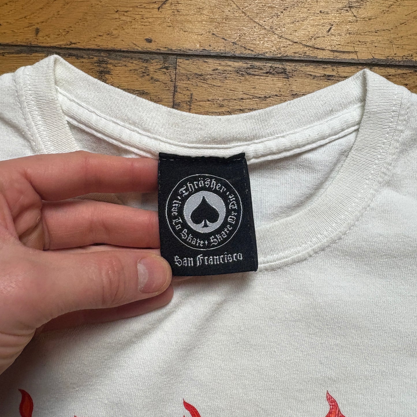 Vintage Thrasher Flames White Skate Graphic T-Shirt - XS