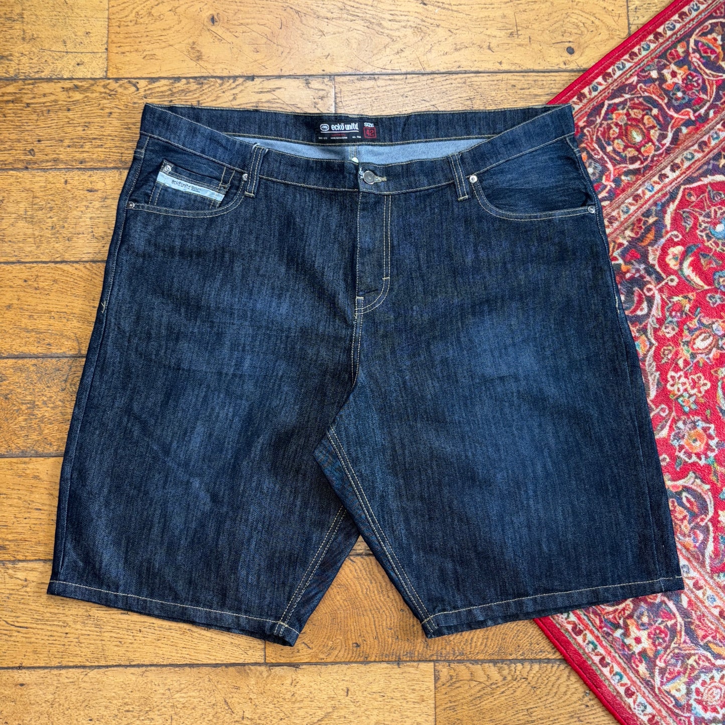 Vintage Ecko Unltd Blue Embroidered Y2K Hip Hop Baggy Jeans Shorts Jorts - 46