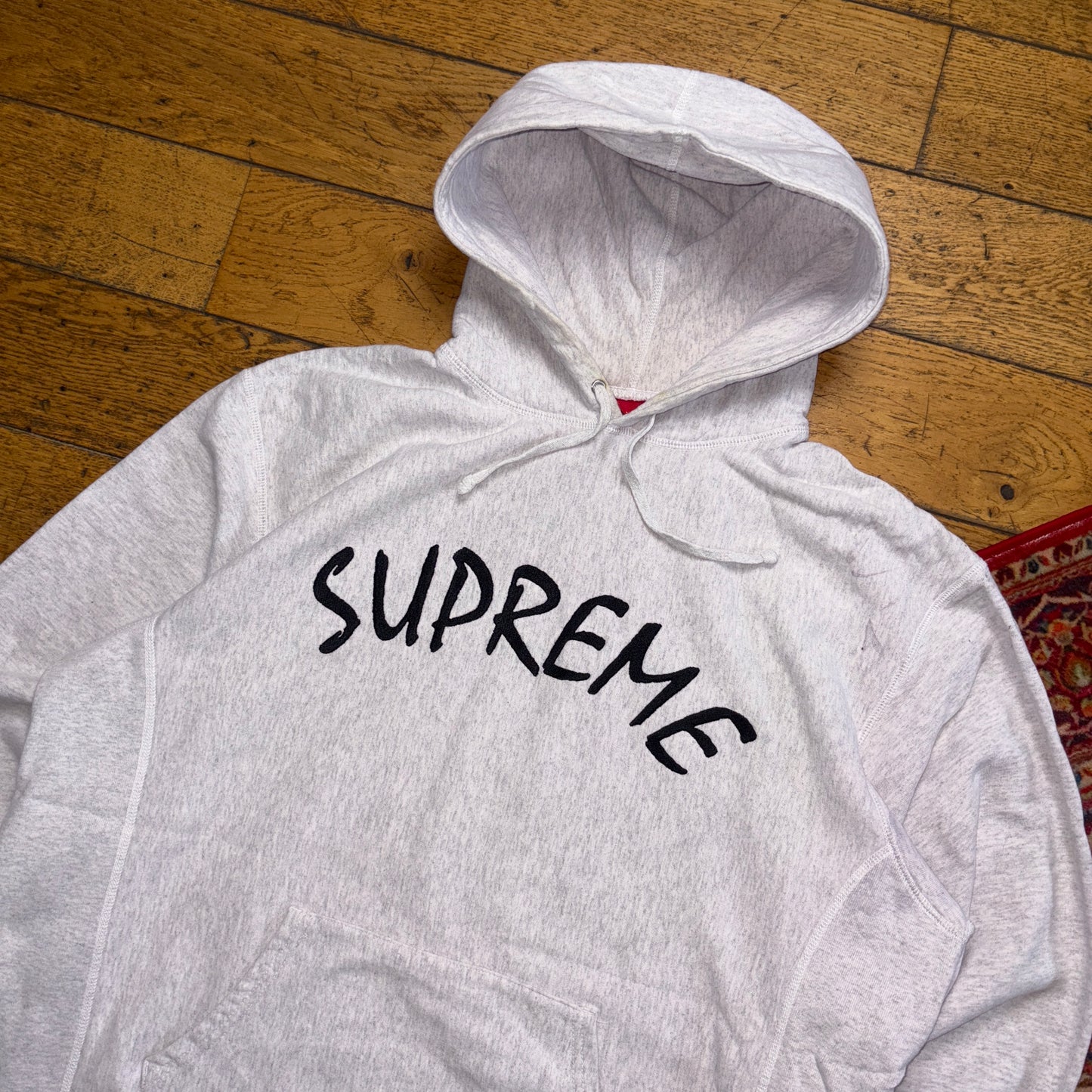 Vintage Supreme Grey Embroidered Hoodie Sweatshirt - XL