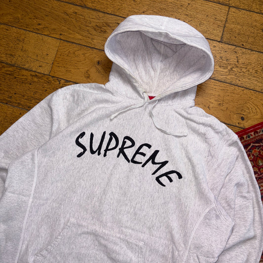 Vintage Supreme Grey Embroidered Hoodie Sweatshirt - XL