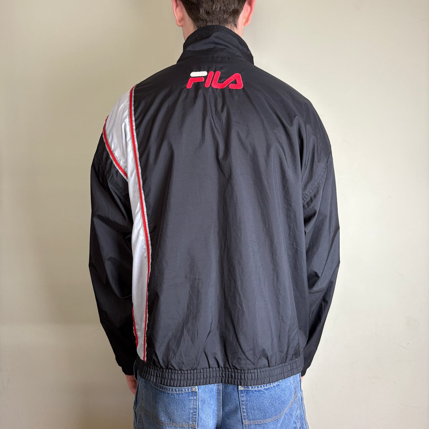 Vintage Fila Black Tracksuit Track Shell Windbreaker Jacket - L