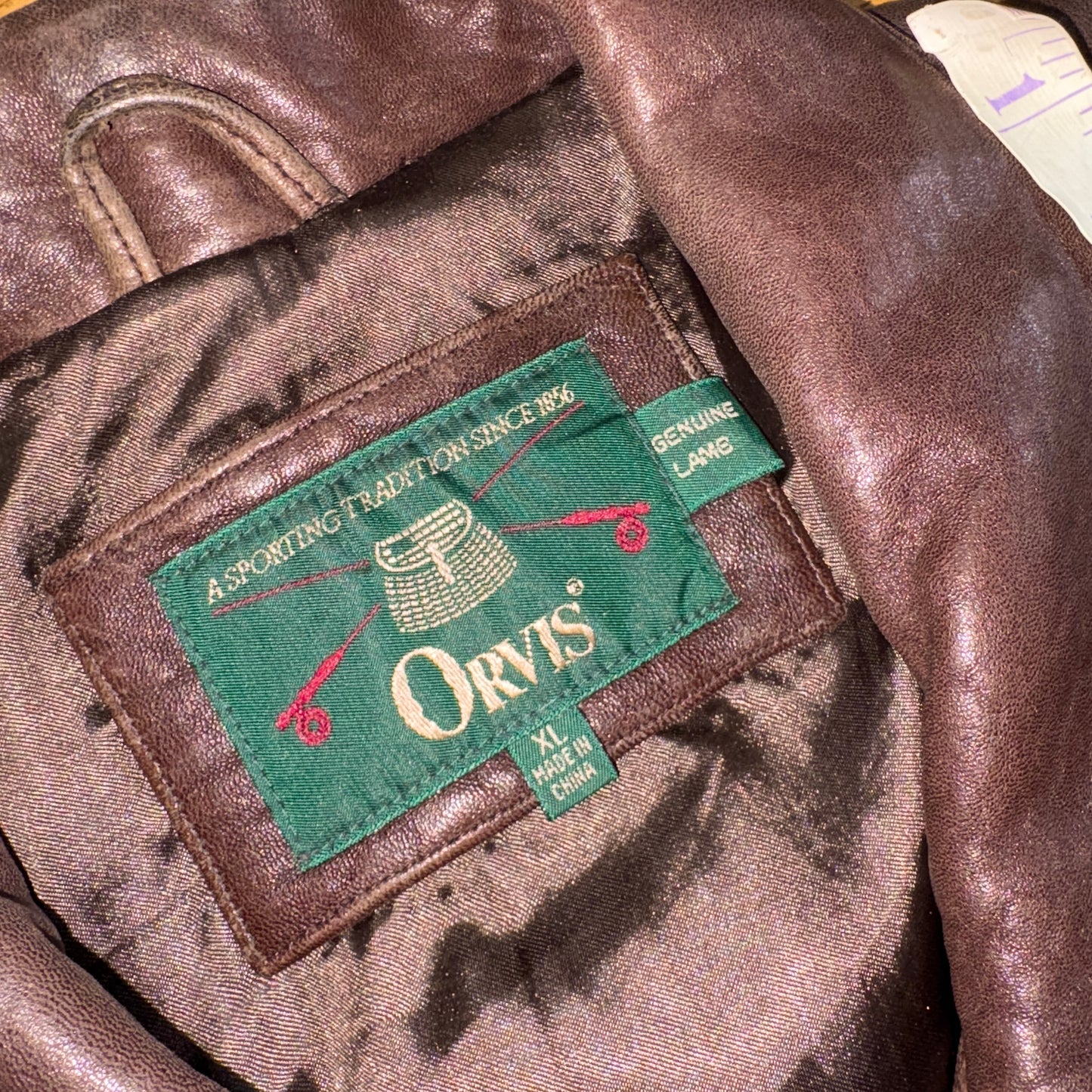 Vintage Orvis Brown Lamb Leather Bomber Aviator Jacket - XL