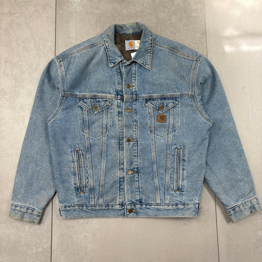 Vintage Carhartt Blue Denim Detroit Trucker Workwear Jacket - M