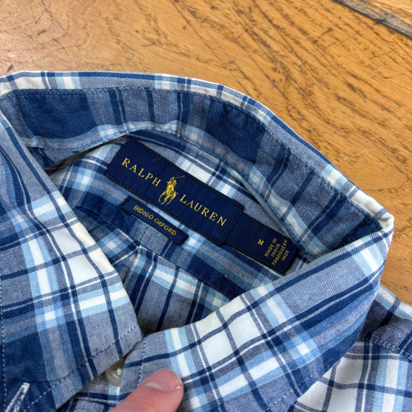 Vintage Ralph Lauren Blue Check Embroidered Shirt - M