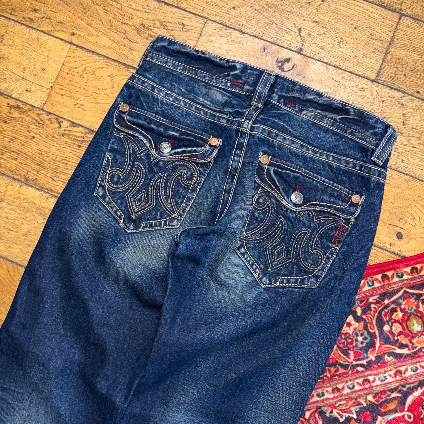 Vintage Mek Blue Embroidered Y2K Hip Hop Baggy Jeans - 34
