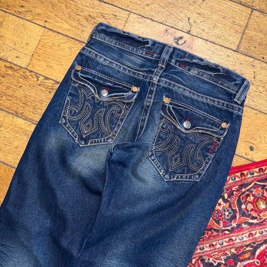 Vintage Mek Blue Embroidered Y2K Hip Hop Baggy Jeans - 34