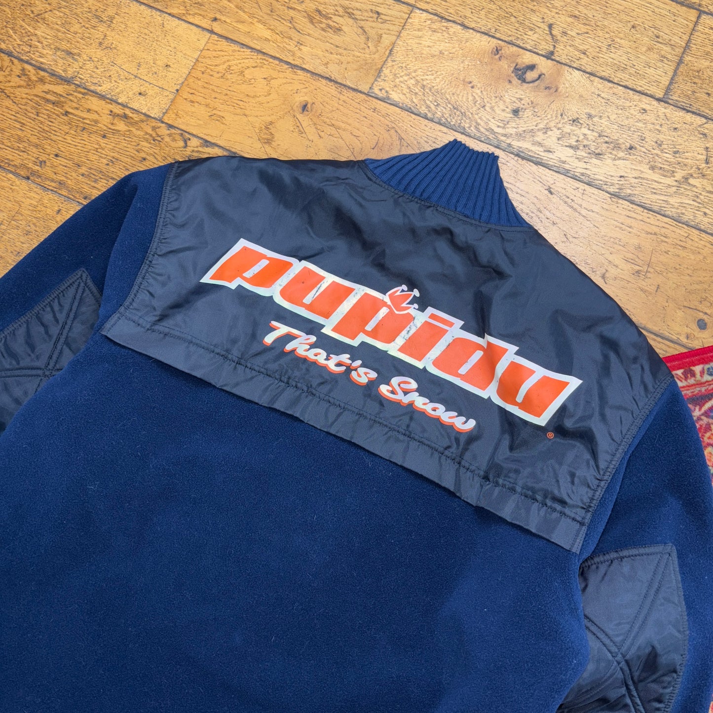 Vintage 90s Navy Snowboard Pupidu Fleece Embroidered Sweatshirt - XL