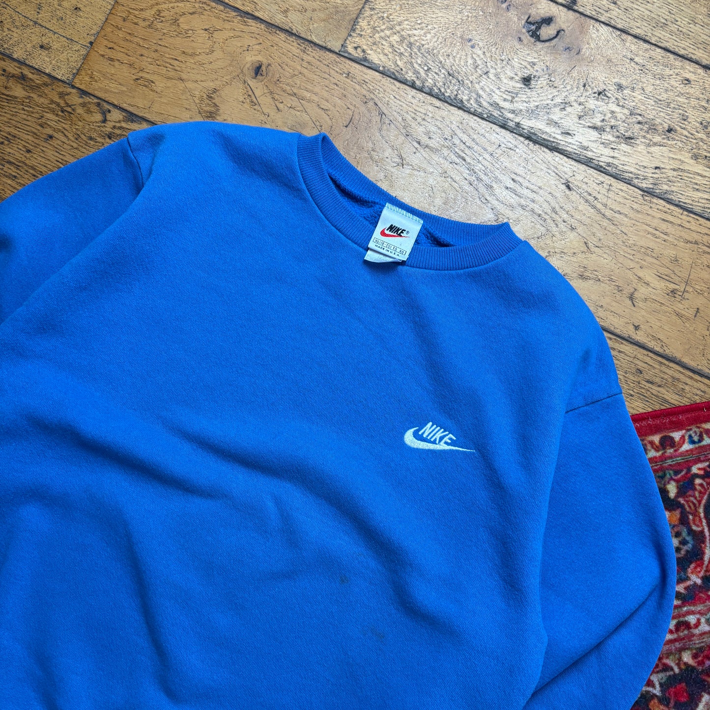 Vintage 90s Nike Blue Womens Embroidered Sweatshirt - Size 10