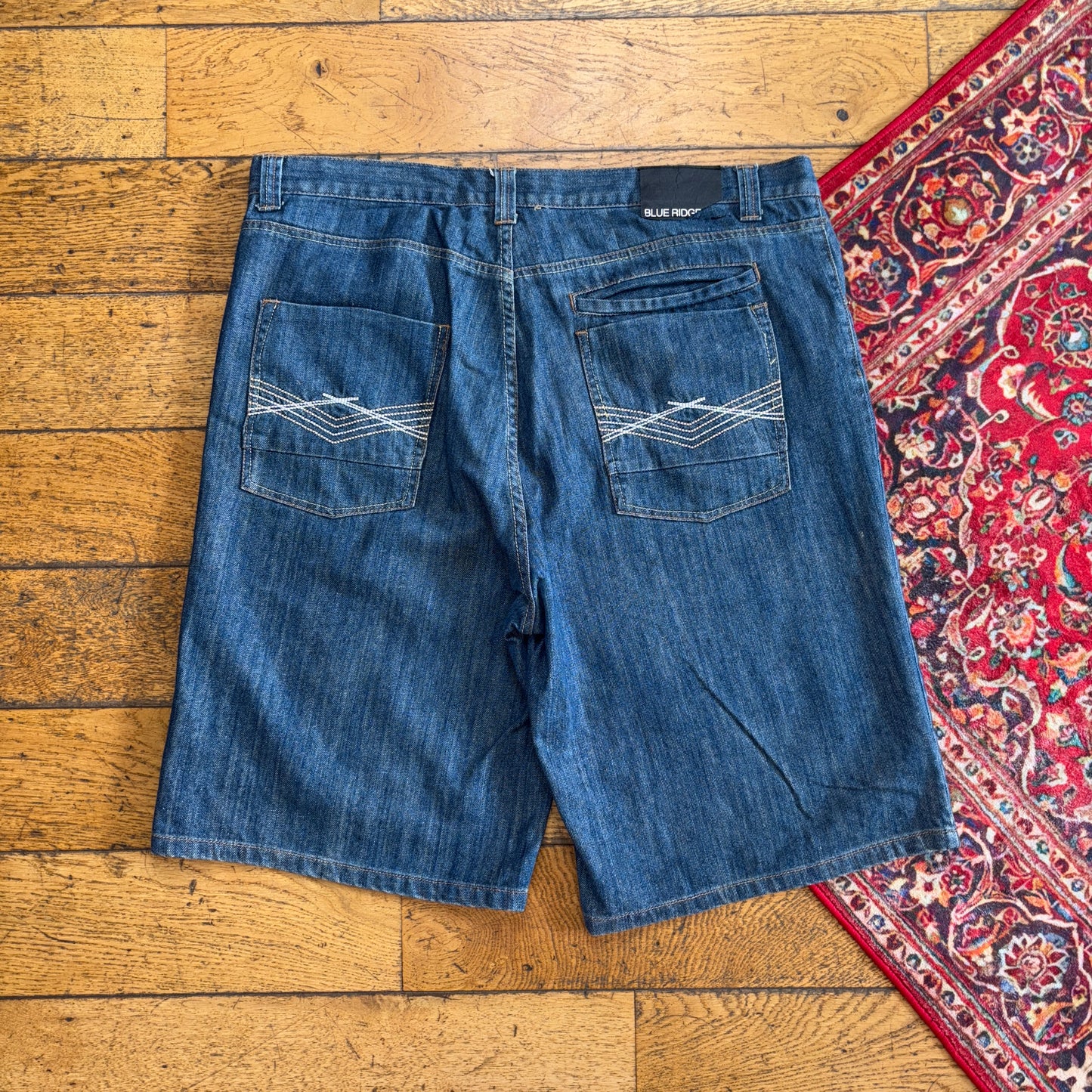 Vintage Blue Ridge Embroidered Hip Hop Blue Baggy Shorts Jorts - 42