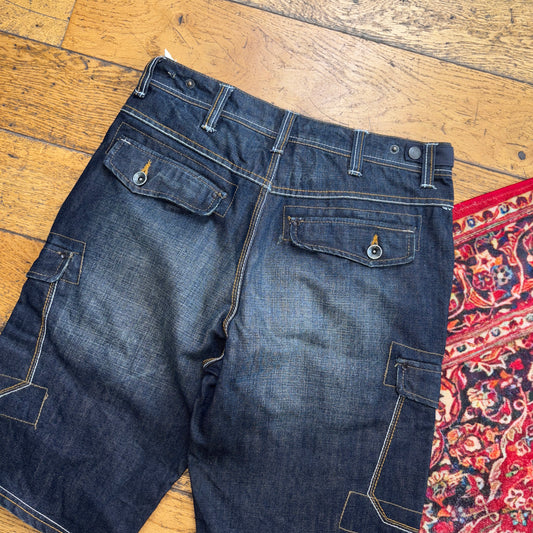 Vintage Embroidered Hip Hop Cargo Navy Baggy Shorts Jorts - 32